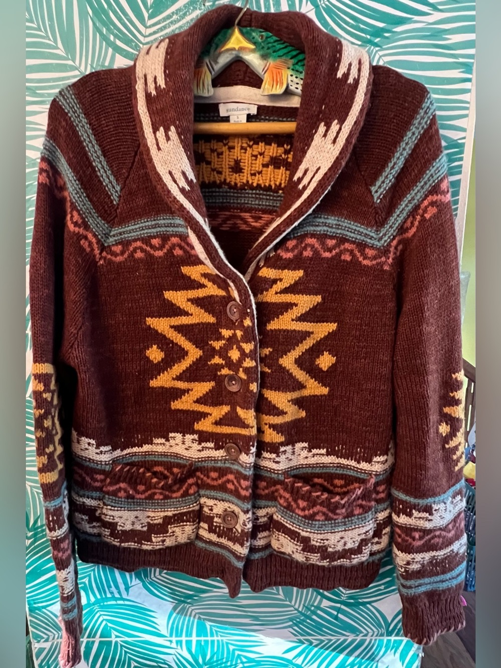 Sundance Spirit Winds Southwestern geometric horse detail button Cardigan Sz S
